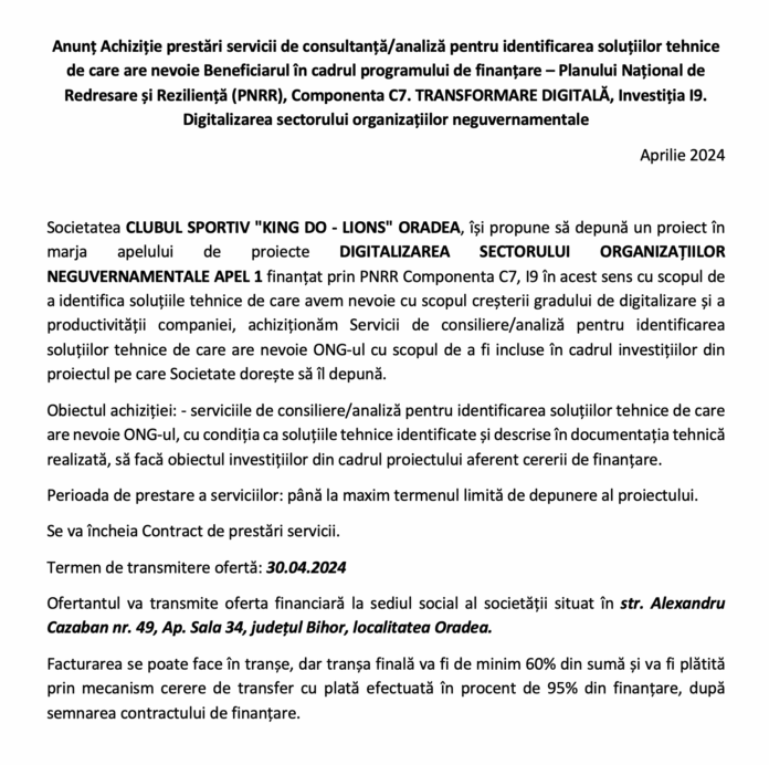 PNRR anunt achizitie PNRR anunt achizitie